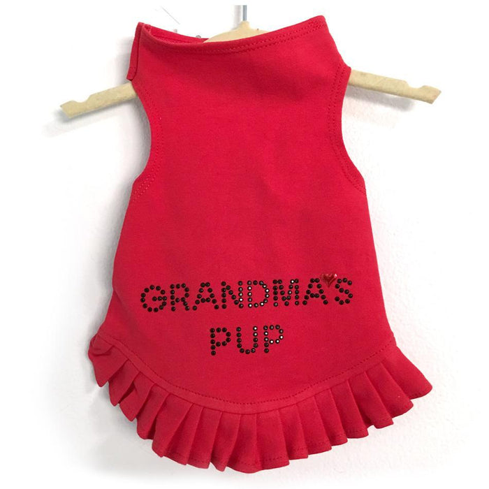 Red Studded Grandma's Pup Flounce Dress
