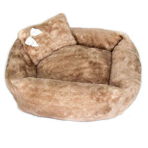 Pet Stop Store s Brown Teddy Bear Dog Bed with Pillow & Satin Bow