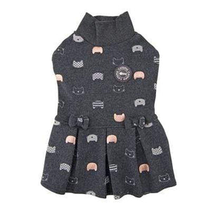 Pet Stop Store s charcoal One Piece Oatmeal & Charcoal Cat Patterned Turtleneck Cat Dress