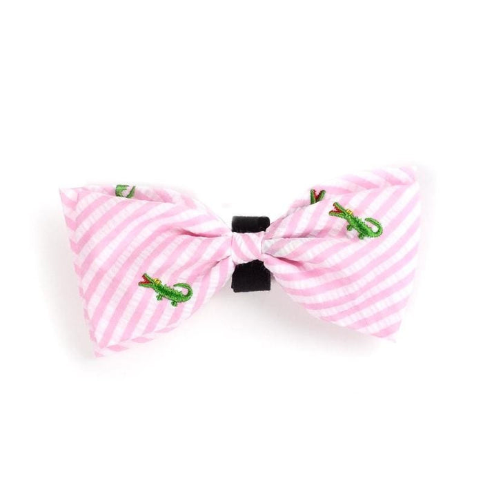 Cute Pastel Pink Stripe Alligator Dog & Cat Bow Tie