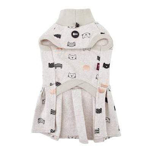 Pet Stop Store s oatmeal One Piece Oatmeal & Charcoal Cat Patterned Turtleneck Cat Dress