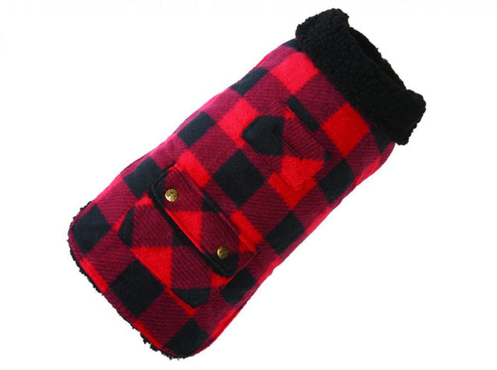 Stylish Buffalo Red & Black Checkered Fleece Winter Dog Coat