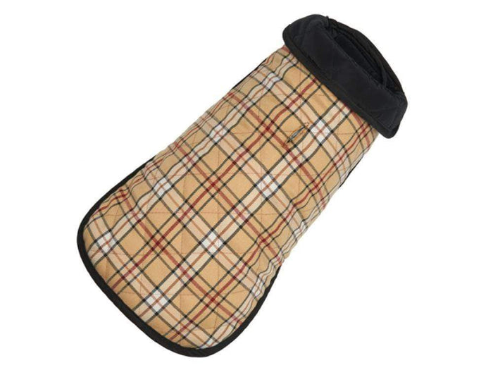 Stylish & Cute Diamond Quilted Beige & Red Plaid Winter Dog Coat
