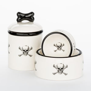 Pet Stop Store Skull & Crossbones Dog Bowls and Treat Jars Collection