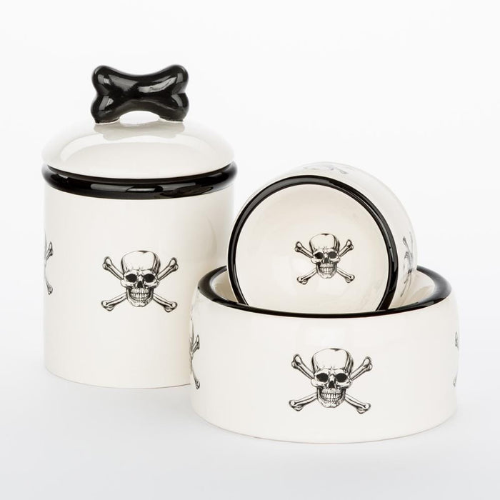 Skull & Crossbones Dog Bowls and Treat Jars Collection