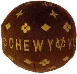 Pet Stop Store small Stylish Classic Brown & Gold Chewy Vuiton Plush Chew Ball for Dogs