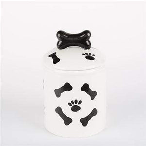 Pet Stop Store small Cute Black & White Paws & Bones Ceramic Pet Treat Jar