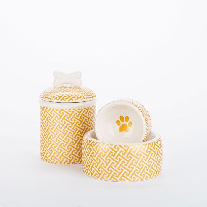 Gold Trellis Dog Bowls & Treat Jars Collection