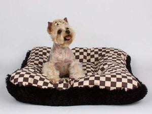Pet Stop Store Square Windsor Checkered Dog Bed w/Black Shag