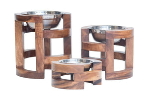 Pet Stop Store Sturdy Contemporary Acacia Wood Stainless Steel Pet Bowls