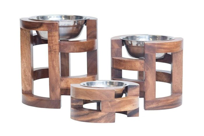 Sturdy Contemporary Acacia Wood Stainless Steel Pet Bowls