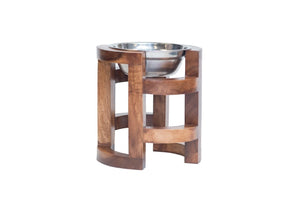 Pet Stop Store Sturdy Contemporary Acacia Wood Stainless Steel Pet Bowls