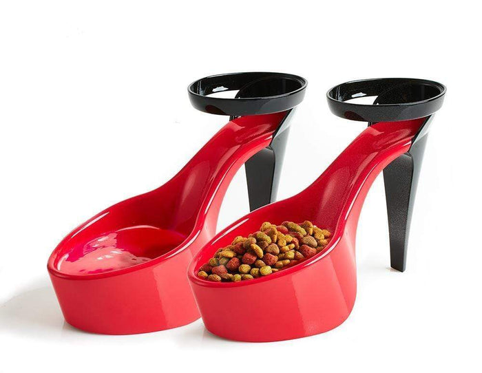 Stylish & Fun Red & Black Ladies Heel Pet Bowls