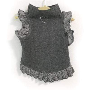 Pet Stop Store Teacup / Gray Gray Body with Line Print Ruffle on Arm and Hem Dog Dress