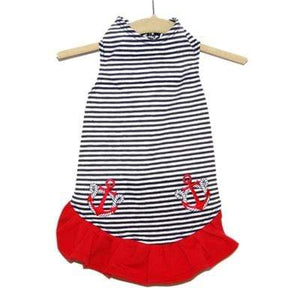 Pet Stop Store Teacup Nautical Red & Blue Stripe Dog Dress with Anchors
