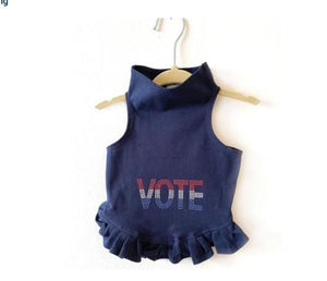 Pet Stop Store Teacup / Navy VOTE in Red, White, & Blue Flounce Dress