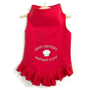 Pet Stop Store Teacup / Pink Red Happy Birthday Dog Dress All Sizes