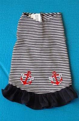 Pet Stop Store Teacup Stripe Flounce Dog Dress with Anchors
