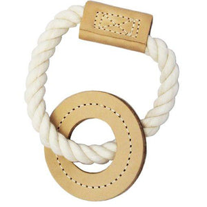 Pet Stop Store Tug Rings All-Natural Cotton and Leather Dog Toys