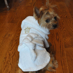 Pet Stop Store Cute White Gold Crown Terrycloth Bathrobe for Dogs
