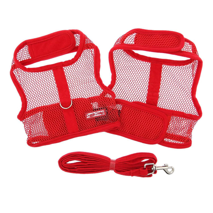 Cute Red Mesh Velcro Dog Harness with Leash