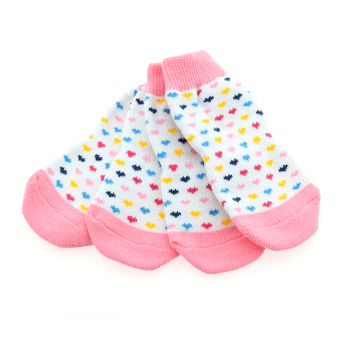 Cute Non-Skid Pink and White with Hearts Dog Socks