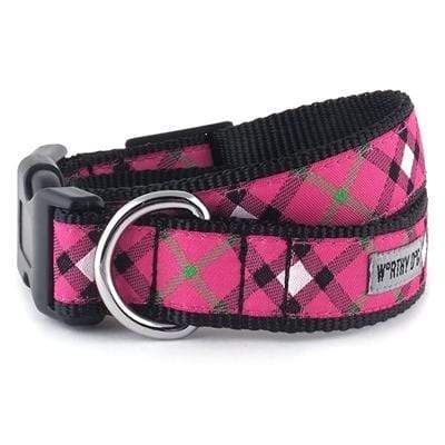 Bias Plaid Hot Pink Dog Collar & Lead Collection