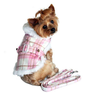 Pet Stop Store x-small Fancy Pink & White Plaid Dog Coat & Leash