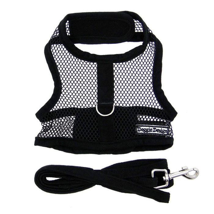 Sporty & Cute Black Mesh Velcro Dog Harness with Leash