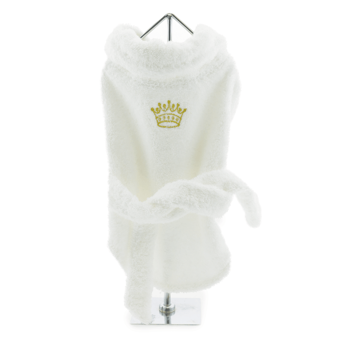 Cute White Gold Crown Terrycloth Bathrobe for Dogs