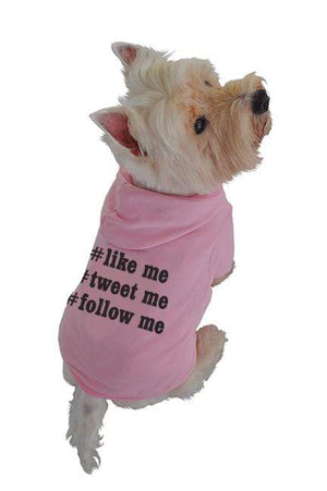 Pet Stop Store xs pink Like Me, Tweet Me, Follow Me Dog Hoodie in All Colors