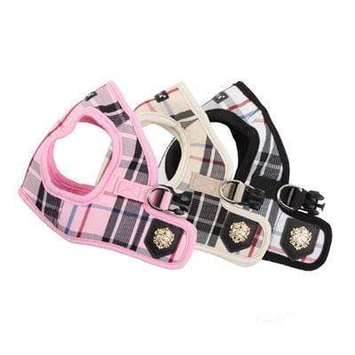 Pink, Beige and Black Checkered Dog Harness & Leash All Sizes