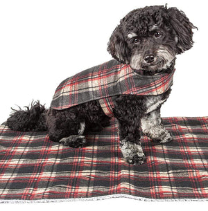 Pet Stop Store xs red plaid 2-in-1 Tartan Plaid Dog Jacket & Matching Reversible Dog Mat