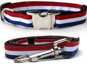 Pet Stop Store XS/S Collar & 5/8 in. x 4 ft. leash Patriotic Red, White & Blue Dog Collar & Leash