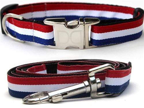 Patriotic Red, White & Blue Dog Collar & Leash