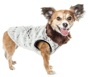 Pet Stop Store xs LUXE 'Purrlage' Pelage Designer Fur White & Brown Dog Coat
