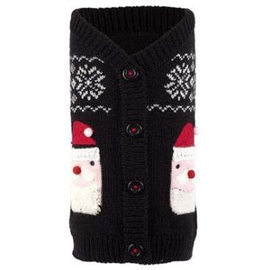 Pet Stop Store xxs Black, White & Red Cardigan Santa Claus Dog Sweater