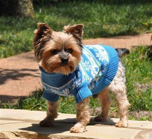 Pet Stop Store xxs Blue Snowflake & Hearts Dog Sweater