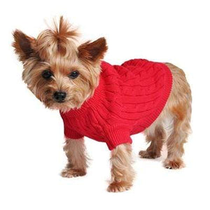 Pet Stop Store xxs Cozy & Warm Riverside Red Cable Knit Dog Sweater