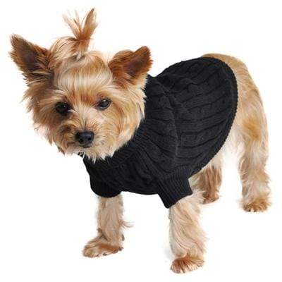 Cozy & Warm Riverside Black Cable Knit Dog Sweater