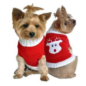 Pet Stop Store xxs 100% Pure Cotton Cute Red Rudolph Holiday Dog Sweater