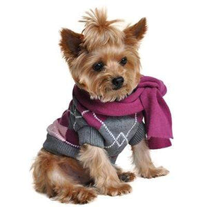 Pet Stop Store xxs 100% Pure Combed Cotton Argyle Purple  Dog Sweater w/Scarf