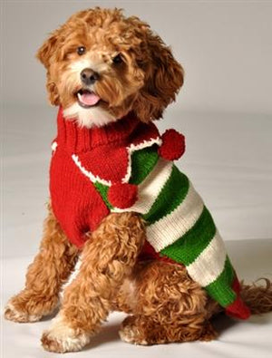 Pet Stop Store xxs Green & Red Handmade Christmas Elf Dog Sweater