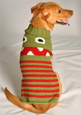 Pet Stop Store xxs Handmade Little Monster Red & Green Dog Sweater