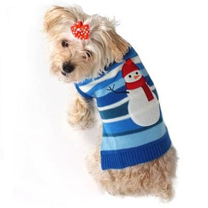 Pet Stop Store xxs Playful Blue & White Snowman Roll Neck Dog Sweater