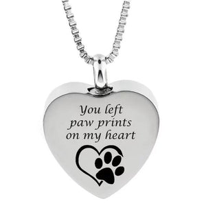 Pet Stop Store You Left Paw / Pendant With chain Stainless Steel Love Heart Memorial Unisex Necklace