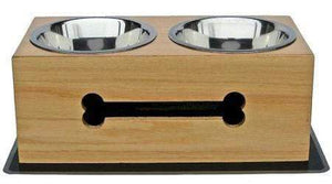 Petsstop Wooden Bone Elevated Dog Bowls - Small